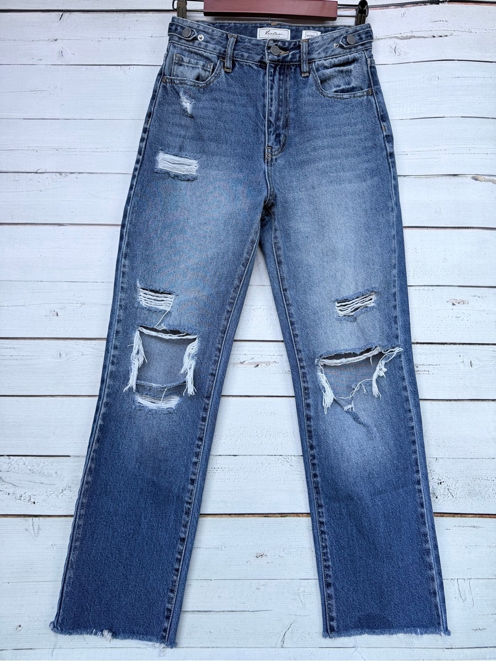 KanCan Signature 90's Straight Distressed High Rise Raw Hem Jeans Size 25 #6 - Picture 2 of 11